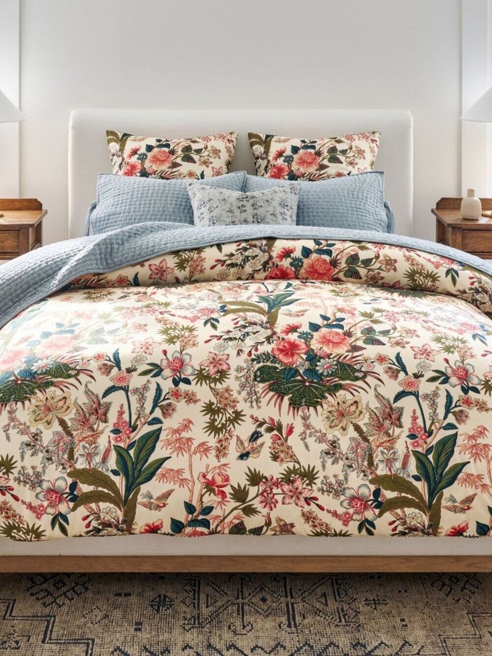 Pottery Barn Rose Floral Stripe Reversible Duvet Cover King Cal & 2 Shams NWT